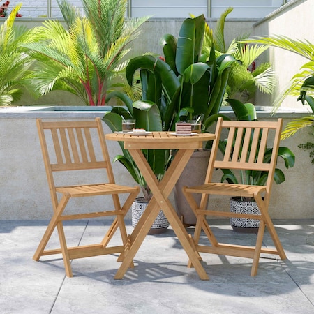 Flash Furniture 3PC Natural Finish Acacia Wood Folding Bistro Set THB-S4460-NAT-GG